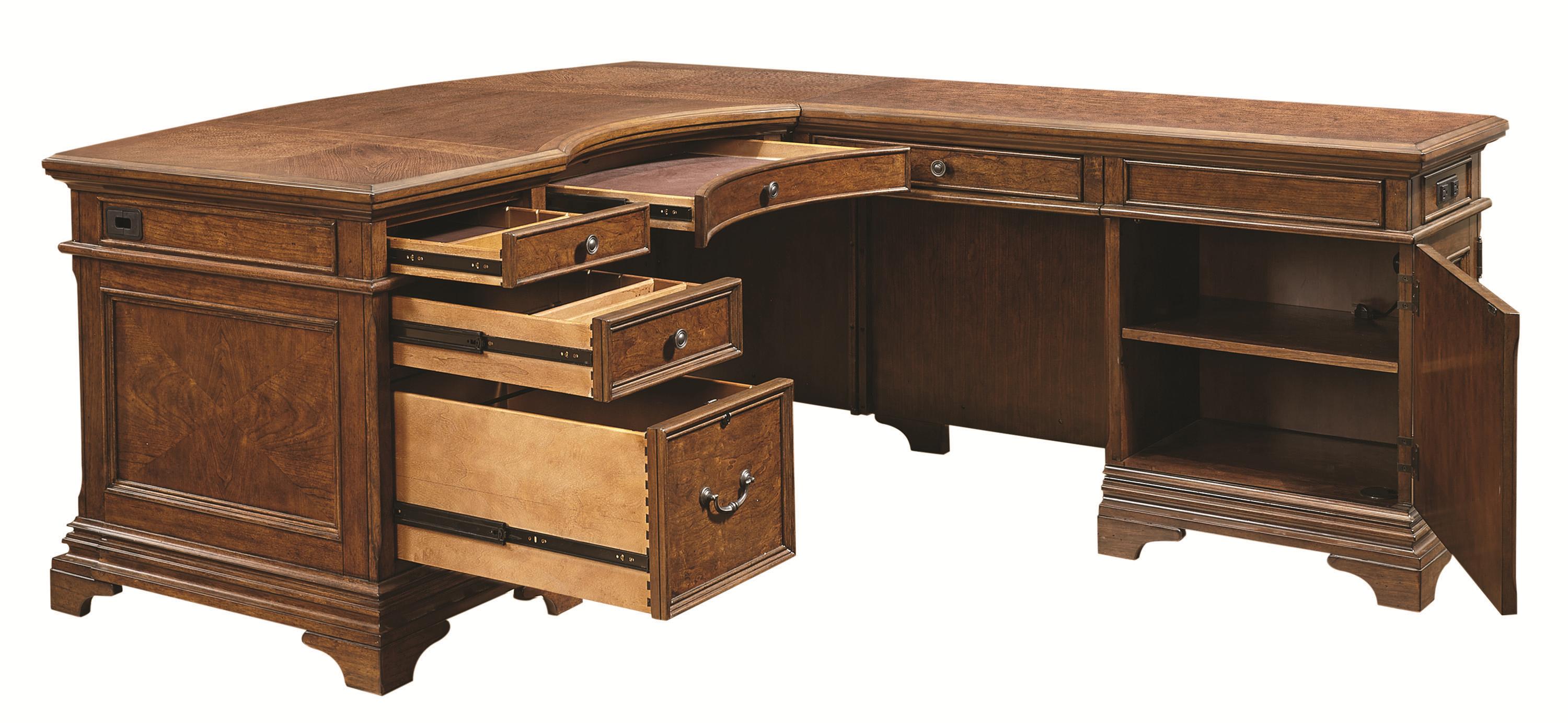 Aspenhome Hawthorne L-Shaped Desk with 4 Drawers and AC Outlets | Godby